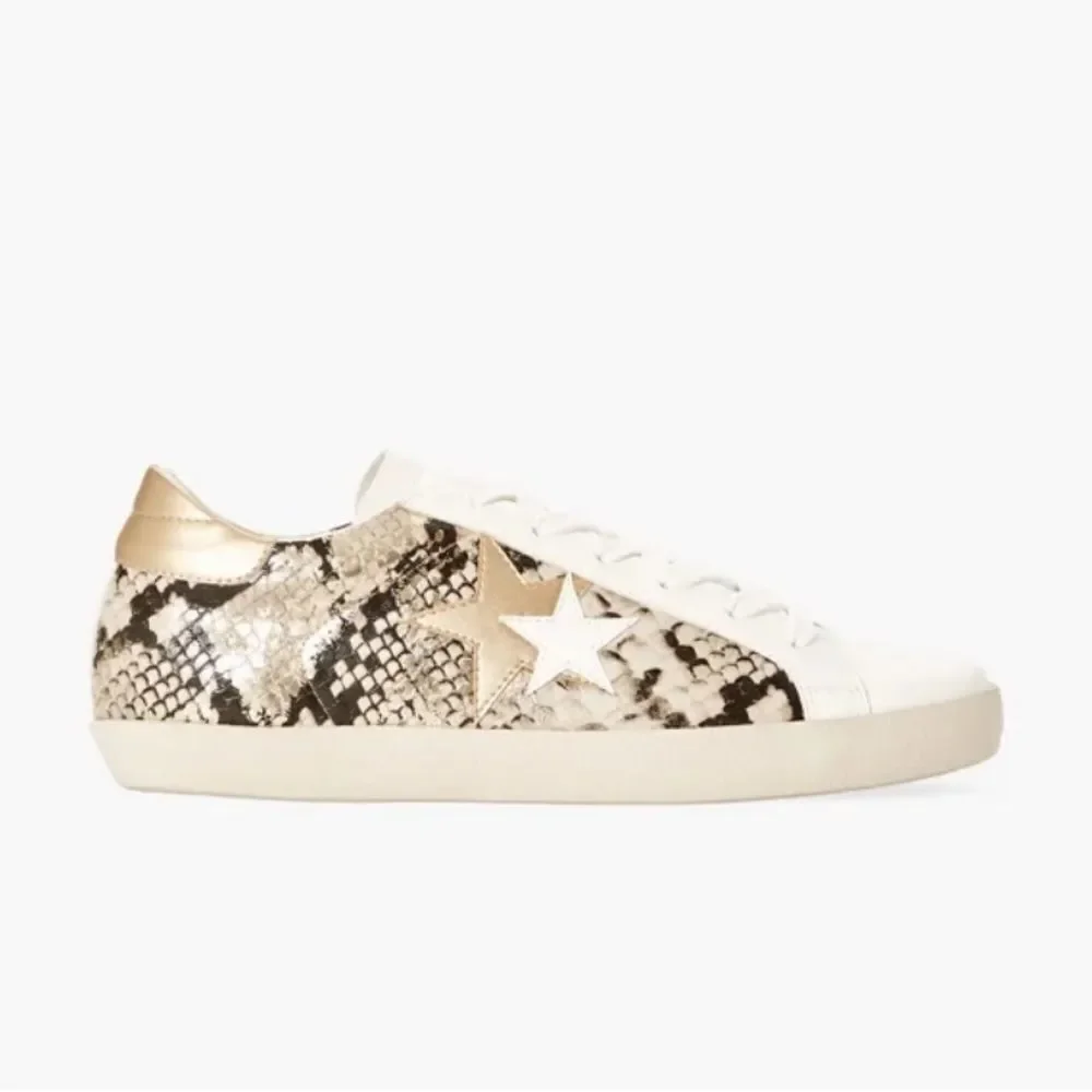 Justfab Zaylee Snakeskin Sneakers Goldsnake‎ 6 Nwt in packaging